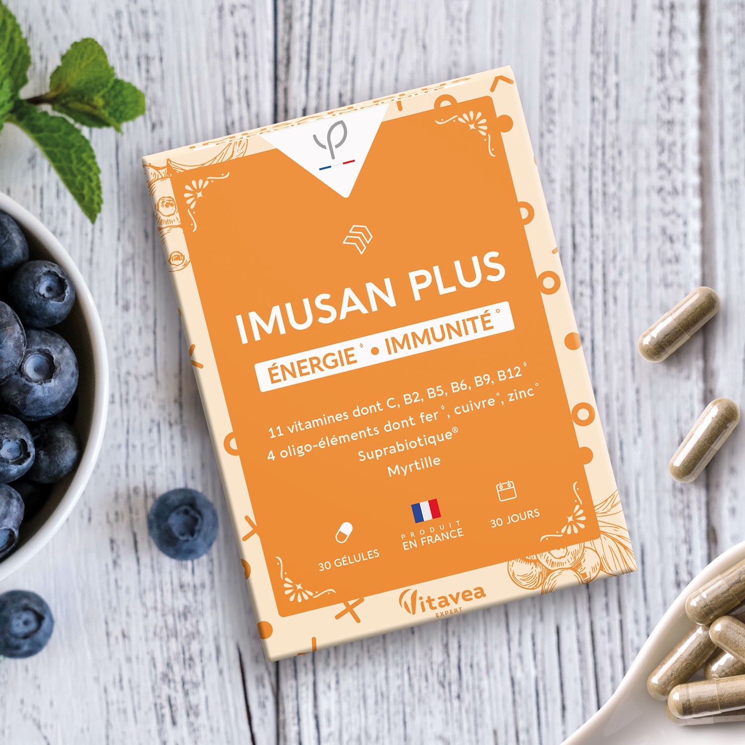 Vitamines énergie Imusan Plus - 2 X 30 Gélules - Date De Péremption 10/2027 - Ponroy Vitavéa